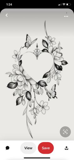 a heart with flowers and butterflies drawn on it, in the middle of an iphone screen