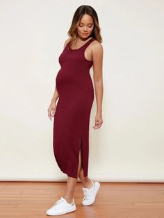 This long knitted sundress is the perfect summer maternity dress for expecting mothers. Made with lightweight and breathable material, it provides comfort and style as your body changes. The dress is designed to flatter your growing belly and can be dressed up or down for any occasion. Summer Stretch Maternity Dress, Summer Stretch Maternity Dress Bump Friendly, Summer Stretch Maternity Dress Nursing Friendly, Casual Maternity Dress, Midi Length, Casual Midi Length Maternity Dress, Casual Midi-length Maternity Dress, Summer Stretch Bump-friendly Dresses, Red Summer Maternity Dress, Red Maxi Maternity Dress