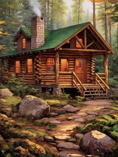 Cabin in the Woods - Paint by numbers House In The Mountains Painting, Log Cabins In The Woods Mountain, House In The Woods Drawing, Log Cabin Painting, Cabin In The Woods Painting, Log Cabin Art, Quaint Cabin, Cabin Birdhouse, Cabin Painting