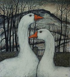 two white ducks sitting next to each other