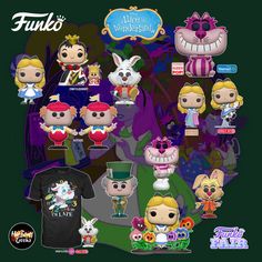 an assortment of funkyo pop vinyl figures and t - shirts for sale on the internet