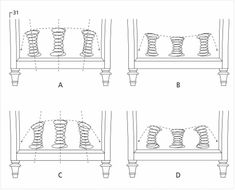 three different types of springs on a shelf with the same number of springs attached to them