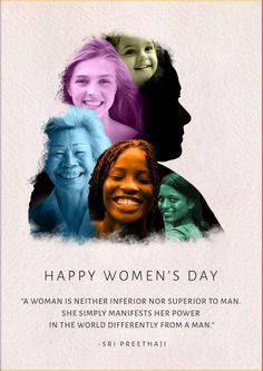 a woman's day card with four women in different colors and the words happy women's day