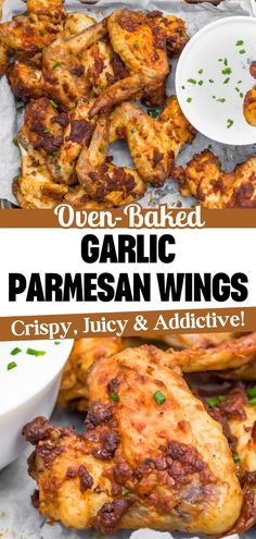 oven baked garlic parmesan wings with text overlay