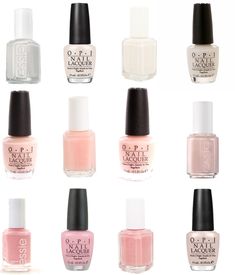 The best Essie and OPI sheer pinks. Essie Spaghetti Strap, Marshmallow Nail Polish, Nail Polish Cake, Essie Marshmallow, Wedding Nail Polish, Nagel Art, September Colors, My Bubble, Opi Nail Colors