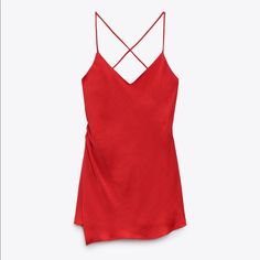 New With Tags - Zara Camisole Tank Red Tank Top For Summer Parties, Red Fitted Trendy Camisole, Trendy Fitted Red Camisole, Fitted Trendy Red Camisole, Elegant Red Cami Tank Top, Red Tank Top For Summer Night Out, Elegant Red Spaghetti Strap Top, Fitted Red Summer Camisole, Casual Red Camisole For Spring