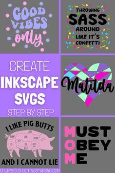 four different types of typograms with the words create inkscape svgs