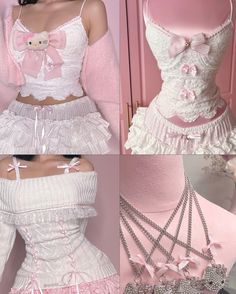 Ouchhh Store, Y2k Cute Outfits Pink, Pink Fashion Outfits, Pink Notes, Pink Outfits Cutecore, Outfit Ideas Pink, Pink Hearts, Cheap Pink Kawaii Sets, Kawaii Pink Top