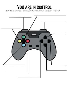 The game of life- you're in control! Choose what each of these buttons would do for you if they could control parts of your life. Video Game Counseling, Summer Therapy Activities, Sel Games For Elementary, Therapy Games For Kids, Therapy Worksheets For Kids, Control Video Game, Teletherapy Activities, Social Work Interventions, Cbt Therapy Worksheets