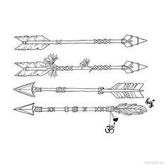 four different arrows drawn in black and white