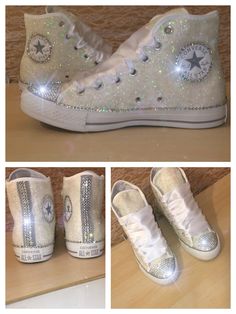 $10 OFF code: PINNED10 Women's WHITE or IVORY sparkly Glitter crystals ribbon lace high top or wedge heels CONVERSE all stars tennis shoes wedding bride sneakers Prom Tennis Shoes, Tennis Shoes Wedding, Wedge Converse, Bride Sneakers, Quinceanera Shoes, Converse Tennis Shoes, Diy Prom, Converse All Stars