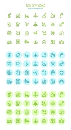 a large set of icons with different colors and shapes on them, including the symbols for each