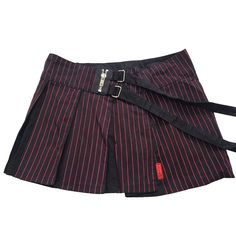 Brand New!! Very Rare!! Vintage Tripp Nyc Plaid Pleated Mini Skirt, Womens, Black, Red Pin Stripes, Black Pleats, Large Tripp Nyc Skirt Womens Mini Gothic Plaid Zippers Pleated Punk Grunge Measurements: Large: Length Laying Flat" 13" Waist Laying Flat: 16.5" Items Are From My Retail Store, Not A Private Home Check Out Our Other Amazing Listings For More Popular Brands And Styles Of Clothing! We Also Have Many Vintage Listings From Y2k Such As Emily The Strange, Ruby Gloom, Oopsy Daisy, Paul Fran Red Punk Skirt For Summer, Black Fitted Pleated Punk Skirt, Red Punk Style Skirt, Pleated Fitted Punk Mini Skirt, Striped Skirt Outfit, Vintage Tripp Nyc, Red Grunge Mini Skirt, Red Plaid Mini Skirt, Tripp Nyc Skirt