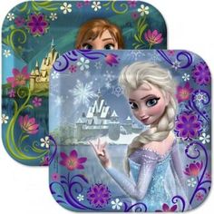 two square plates with frozen princesses on them