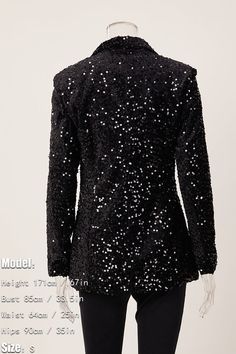 Expertly crafted with a PU Leather lapel and sequin embellishments, our Midnight Dream blazer exudes sophistication and style. The included up leather belt adds a touch of elegance, making this blazer perfect for any special occasion. Elevate your wardrobe with this must-have statement piece. Decoration Sequined Style Elegant Fabric Type Blended fabrics , Sequin , PU Material Polyester , Polyester Neckline Suit Collar Pattern Type Solid , Patchwork Sleeve Length Full Season Spring / Autumn , Winter Fabric Slight Stretch Fall Party Outerwear With Suit Collar, Glamorous Long Sleeve Blazer For Work, Winter Formal Sequined Outerwear, Formal Winter Outerwear With Sequins, Long Sleeve Sequined Blazer For Evening, Winter Sequin Blazer For Night Out, Glamorous Holiday Workwear Outerwear, Glamorous Notch Lapel Blazer For Workwear, Elegant Outerwear With Lapel Collar For Party