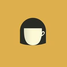 a coffee cup with a black helmet on it's head is seen in this minimalist poster