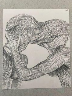 a drawing of two hands holding each other in the shape of an abstract tree trunk