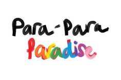 the words paradise are painted in black, white, and rainbow colors on a white background