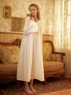 Nightgown Cotton for Women Victorian Nightgown Vintage Inspired Sleepwear Long Bell Sleeve Medieval Nightgown Plus Size - Etsy Nightgown Aesthetic Dark, Cream Nightgown For Sleepover, Cream Long Sleeve Nightgown For Loungewear, Cream Long Sleeve Nightgown For Bedtime, Medieval Nightgown, Nightgown Aesthetic, Plus Size Victorian, Nightgown Cotton, Nightgown Vintage