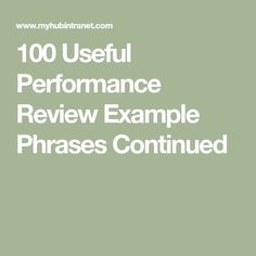 the words, 10 useful performance review example phrases continue to be written in white letters