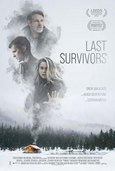 the last survivor movie poster with two people standing in front of snow covered mountains and trees