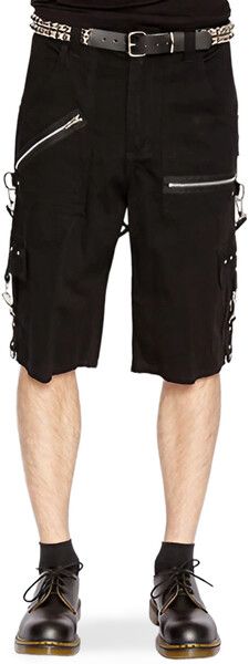 Punk Zipper Shorts Gothic Shorts For Alternative Summer Fashion, Gothic Summer Shorts For Streetwear, Edgy Cotton Shorts With Belt Loops, Punk Style Cotton Shorts For Streetwear, Punk Style Shorts With Belt Loops For Summer, Punk Style Summer Shorts With Belt Loops, Punk Style Shorts With Belt Loops, Black Shorts For Summer Concerts, Punk Black Shorts With Built-in Layer