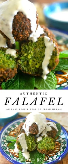 the cover of authentic falafel, with broccoli and cream sauce