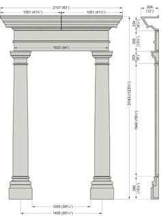 an architectural drawing shows the size and measurements of two large pillars