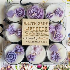 white sage lavender candles in a box with california made labels