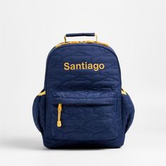 Quilted Blue Car Medium Kids Backpack with Side Pockets + Reviews | Crate & Kids Lunch Box Backpack, Kids Pencil Case, Books School, Blue Exterior, Backpack Gift, Yellow Trim, Toddler Backpack, Kids Gear, Kids Backpack