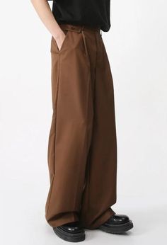 Upgrade your wardrobe with these stylish wide leg pants. Designed for comfort and versatility, they feature a relaxed fit and a high waist, perfect for everyday wear. The rich brown color and wide leg design add a modern twist, making them ideal for pairing with your favorite tops. Embrace effortless style and comfort with these must-have pants. Casualcore aesthetic Button & zip fastening Belt loop details Double pockets at front & back Wide leg High waisted Cotton Average Outfits, Loose Fit Trousers, Crop Pullover, Jogger Pants Casual, Denim Hoodie, Streetwear Jeans, Patchwork Jeans, Oversized Blouse, Cardigan Shirt