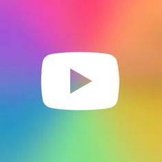 a colorful background with a white play button