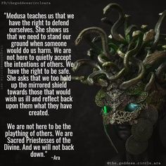 a mask with tentacles on it and a quote about medusa teaches us that we have the right to defend ourselves