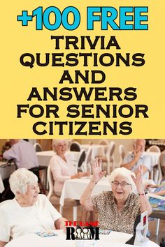 two elderly women sitting at a table with the words, 100 free trivia questions and answers for senior citizens