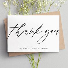 a thank card with the words, thank you for being part of our special day