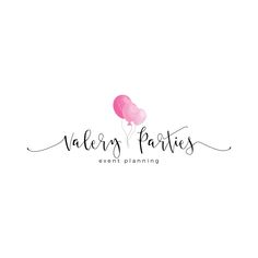 a logo for a event planning company called valery pattis, with balloons floating in the air