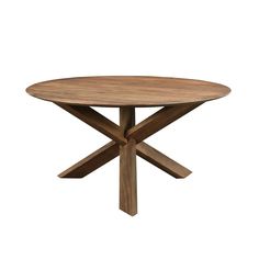 a round wooden table with four crossed legs