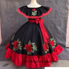 Cotton Fabric With Elastic In The Waist And Arms Include Rebozo Dresses Poofy, Mexican Dresses Traditional, Mexican Traditional Clothing, Folklorico Dresses, Mexico Dress, Dress With Embroidered Flowers, Kids Maxi, Traditional Mexican Dress, Mexican Embroidered Dress