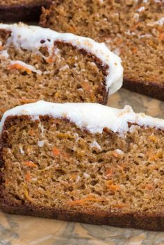 slices of carrot bread with icing on top