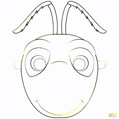 a drawing of an animal mask with eyes and ears, drawn in the shape of a face