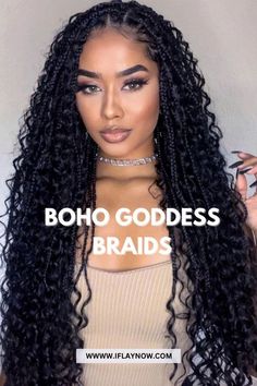 Boho Goddess Box Braids Hairstyles, Vacation Braided Hairstyles, Boho Goddess Braids Human Hair, Boho Goddess Braids With Color, Boho Plaits, Knotless Bohemian Box Braids, Medium Bohemian Knotless Braids, Island Twist Braids