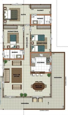 the floor plan for a two story house with three bedroom and an attached living area