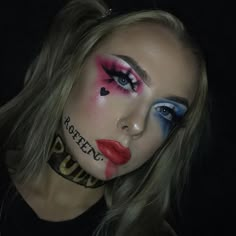 Harley Quinn Costume Makeup, Make Up Halloween, Eyeliner Ideas, Harley And Joker