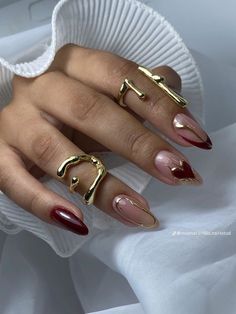 Nails Inspo Autumn 24, Nails Red With Gold, Short Nails Inspo Aesthetic, Red And Gold Nail Art, Pink Nails Acrylic Coffin, Nails Cottagecore, Stiletto Nail Ideas, Otoño Nails, Cottagecore Nails