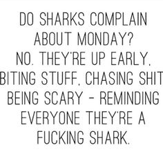 a quote that reads do sharks complain about monday? no they're up early