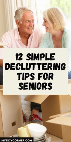 An elderly couple and packing boxes and text overlay about ideas on decluttering for seniors. Paper Decluttering, Ideas For Seniors, Retirement Activities, Old Medicine Bottles, Minimalist Living Tips, Decluttering Inspiration, Declutter Home, Decluttering Ideas, Organizing Paperwork