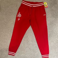 New With Tags! Red Stretch Sweatpants For Jogging, Affordable Red Sweatpants With Pockets, Cheap Red Sweatpants With Pockets, Red Cotton Sportswear Sweatpants, Red Stretch Full-length Sweatpants, Fitness Pants, Zumba Fitness, Zumba Workout, Zumba