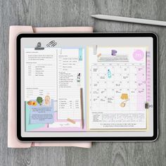 an ipad with a planner and pen on it