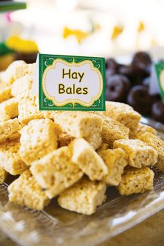 a plate full of crackers that say hay bales