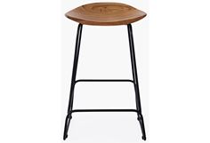 the backless bar stool is made from black metal and wood, with a wooden seat